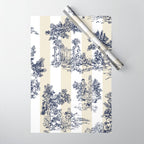 Toile de Jouy Vintage French Lovers Beige Cream & White Stripe Wrapping Paper Gallery Image 1