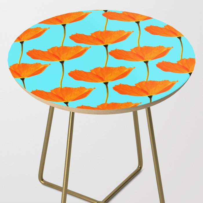 Poppies On A Turquoise Background #decor #society6 #buyart Side Table Gallery Image 2