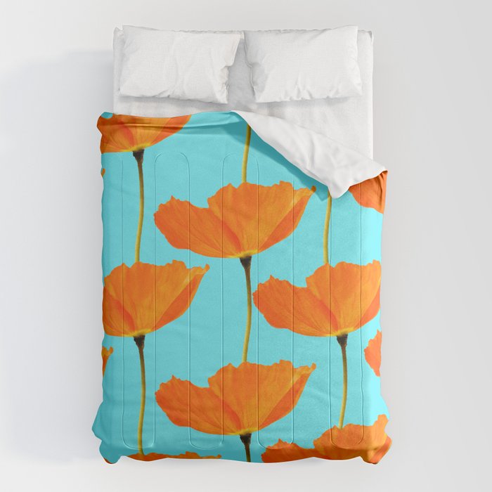 Poppies On A Turquoise Background #decor #society6 #buyart Comforter Gallery Image 6