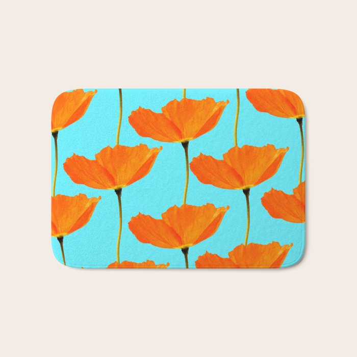 Poppies On A Turquoise Background #decor #society6 #buyart Bath Mat Gallery Image 1