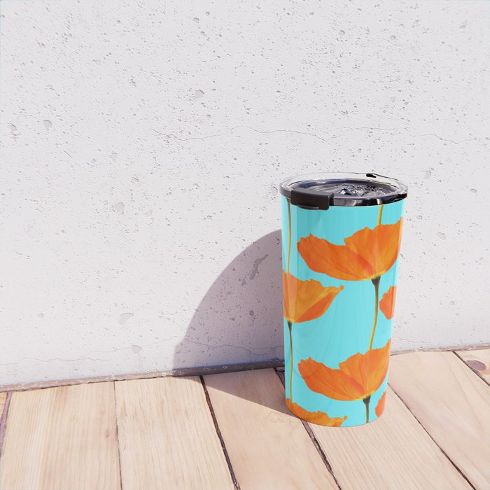 Poppies On A Turquoise Background #decor #society6 #buyart Travel Mug Gallery Image 4