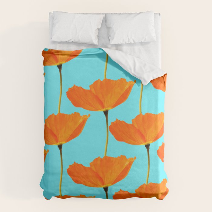 Poppies On A Turquoise Background #decor #society6 #buyart Duvet Cover Gallery Image 6