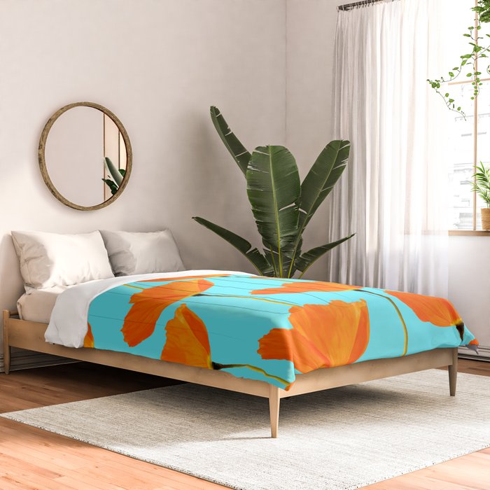 Poppies On A Turquoise Background #decor #society6 #buyart Comforter Gallery Image 2