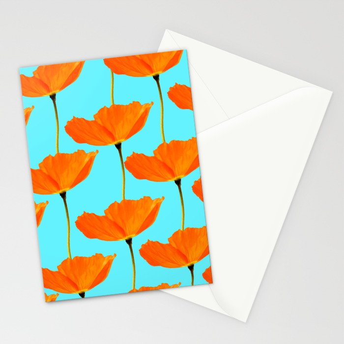 Poppies On A Turquoise Background #decor #society6 #buyart Stationery Card Gallery Image 2