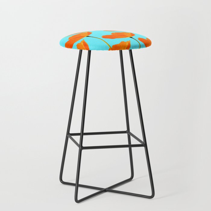 Poppies On A Turquoise Background #decor #society6 #buyart Stool Gallery Image 1