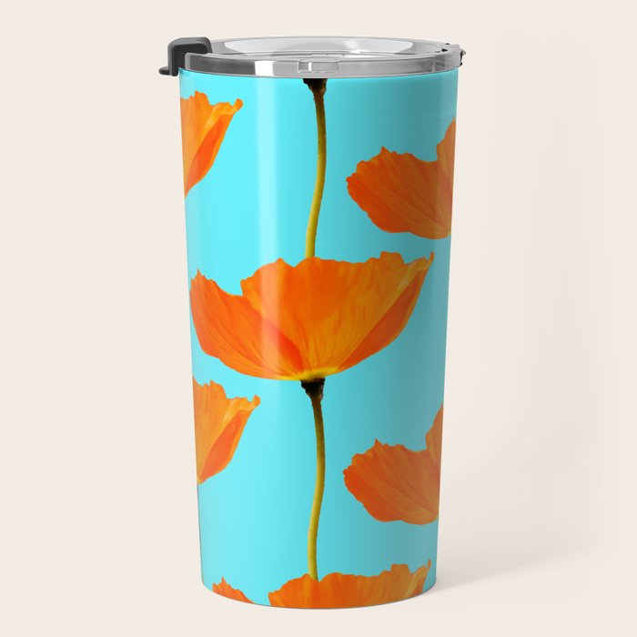 Poppies On A Turquoise Background #decor #society6 #buyart Travel Mug Gallery Image 3