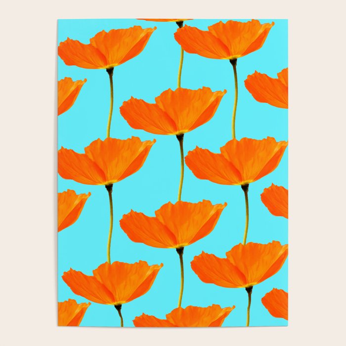 Poppies On A Turquoise Background #decor #society6 #buyart Poster Gallery Image 4