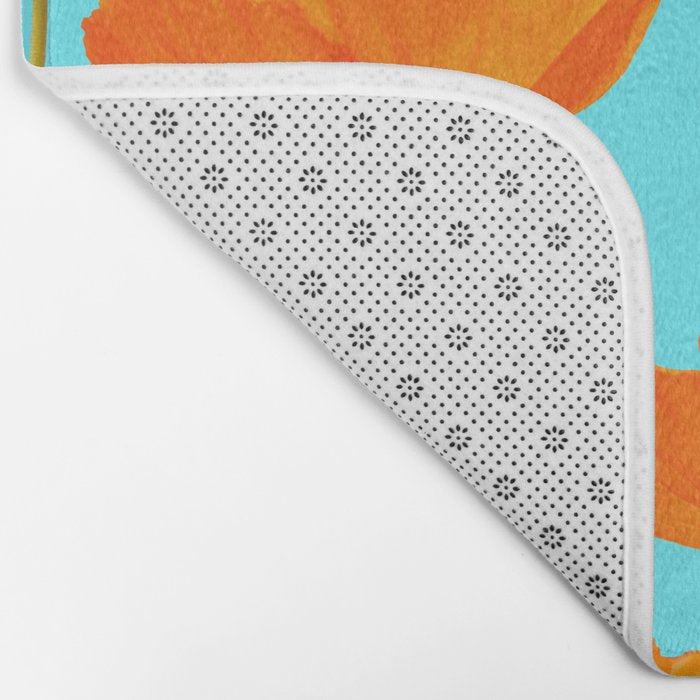 Poppies On A Turquoise Background #decor #society6 #buyart Bath Mat Gallery Image 2
