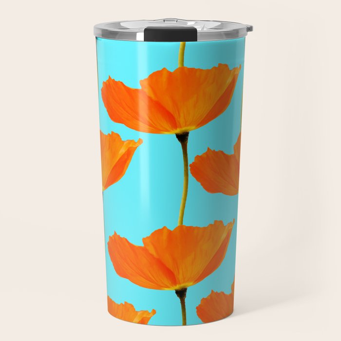 Poppies On A Turquoise Background #decor #society6 #buyart Travel Mug Gallery Image 1