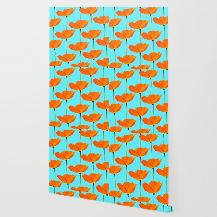 Poppies On A Turquoise Background #decor #society6 #buyart Wallpaper Gallery Image 2