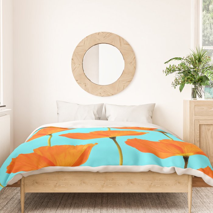 Poppies On A Turquoise Background #decor #society6 #buyart Duvet Cover Gallery Image 3