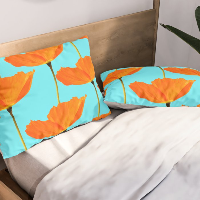 Poppies On A Turquoise Background #decor #society6 #buyart Pillow Sham Gallery Image 2