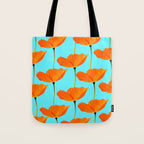 Poppies On A Turquoise Background #decor #society6 #buyart Tote Bag Gallery Image 1