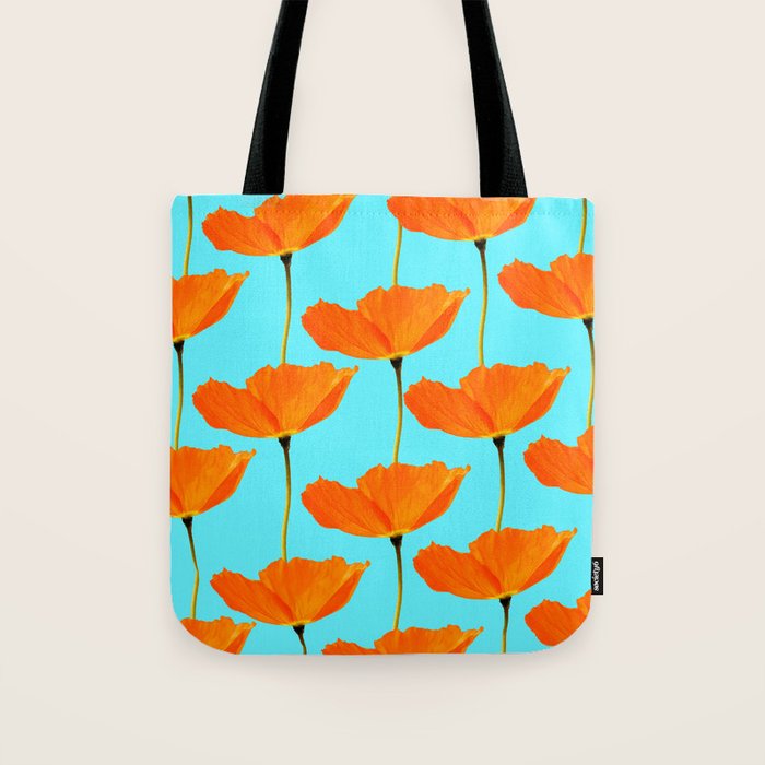 Poppies On A Turquoise Background #decor #society6 #buyart Tote Bag Gallery Image 1