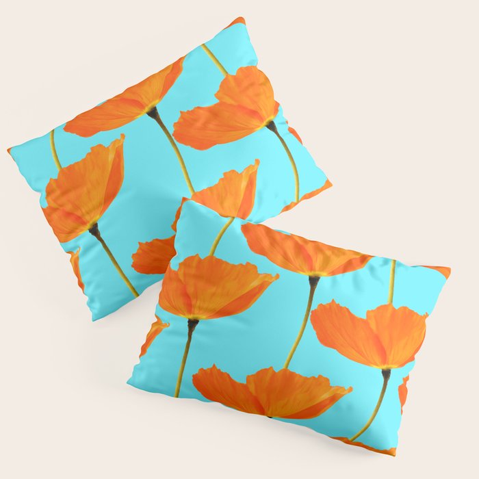 Poppies On A Turquoise Background #decor #society6 #buyart Pillow Sham Gallery Image 1