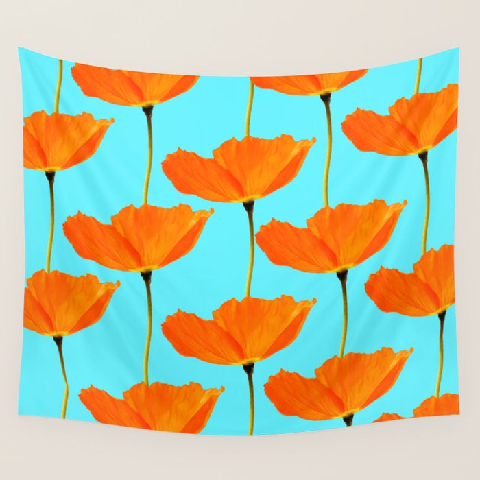 Poppies On A Turquoise Background #decor #society6 #buyart Wall Tapestry Gallery Image 4
