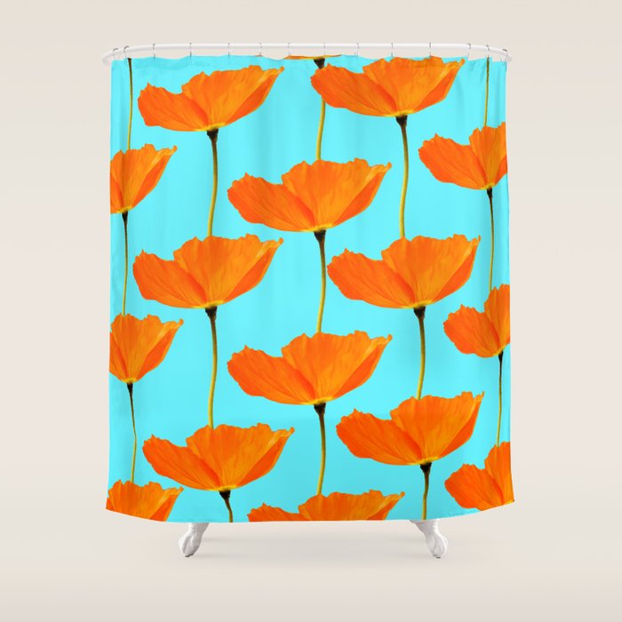 Poppies On A Turquoise Background #decor #society6 #buyart Shower Curtain Gallery Image 1