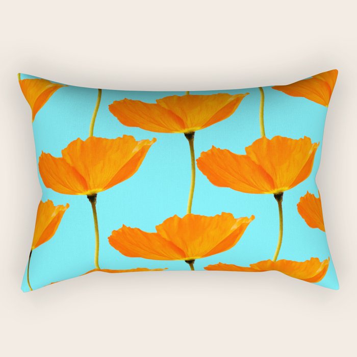 Poppies On A Turquoise Background #decor #society6 #buyart Rectangular Pillow Gallery Image 1