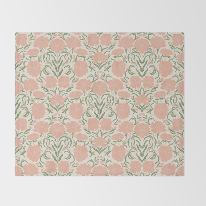 Pastel Peach Peonies - Retro botanical Throw Blanket Gallery Image 2