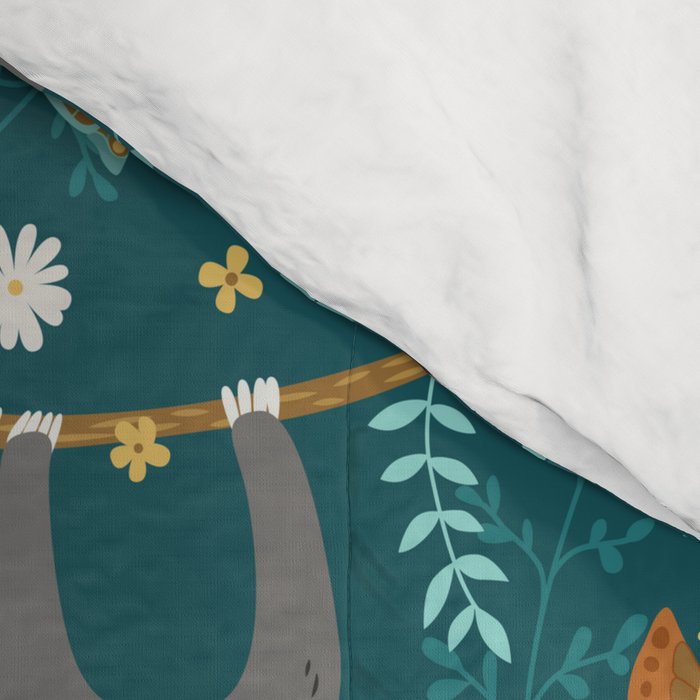 Sloth Hanging in a Teal Forest Comforter Gallery Image 4