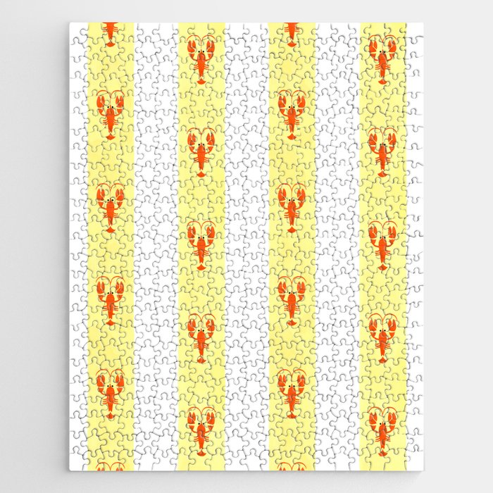 Red Lobsters On Hand-Painted Sunny Yellow Stripes Jigsaw Puzzle