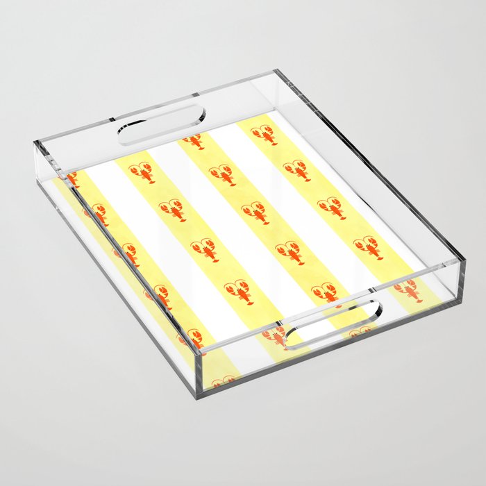 Red Lobsters On Hand-Painted Sunny Yellow Stripes Acrylic Tray Gallery Image 1