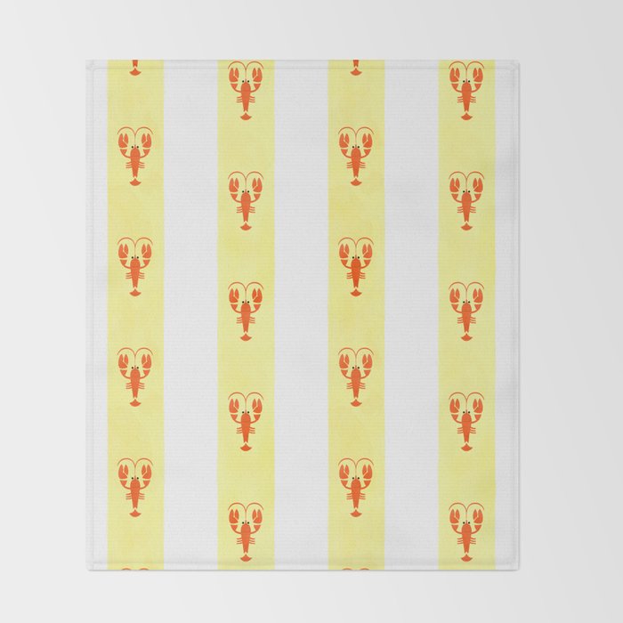 Red Lobsters On Hand-Painted Sunny Yellow Stripes Throw Blanket Gallery Image 2