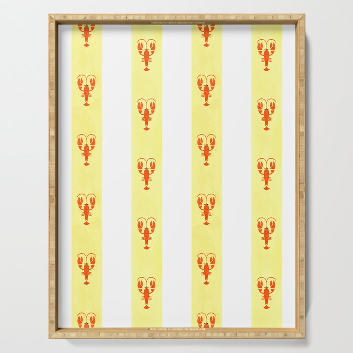 Red Lobsters On Hand-Painted Sunny Yellow Stripes Serving Tray Gallery Image 1