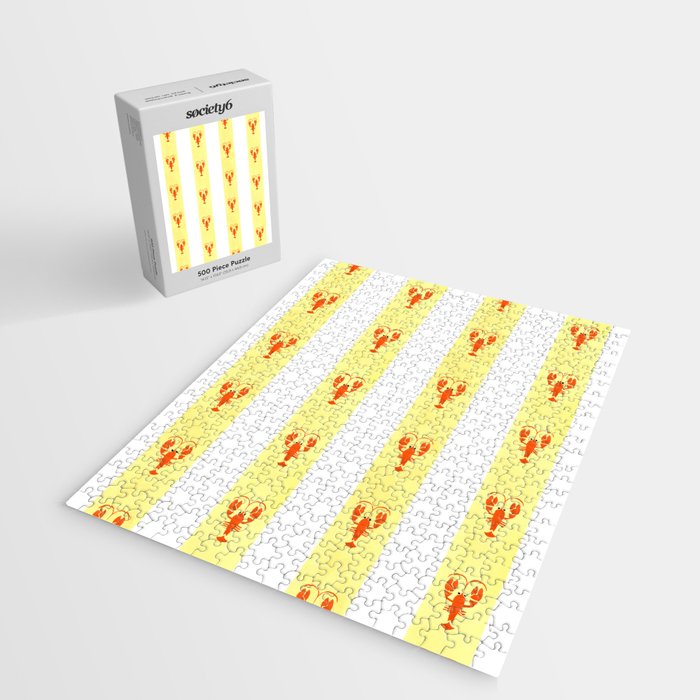Red Lobsters On Hand-Painted Sunny Yellow Stripes Jigsaw Puzzle Gallery Image 2