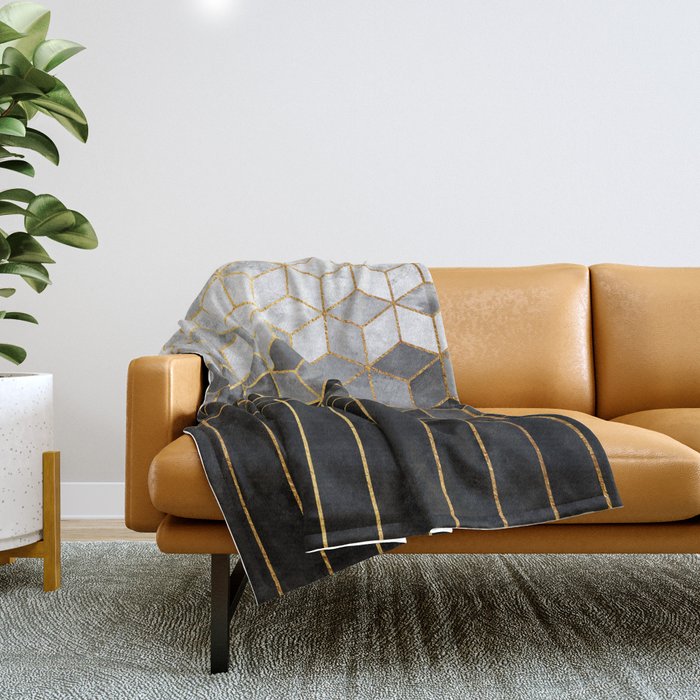 Black and White Gradient Cubes Throw Blanket Gallery Image 1