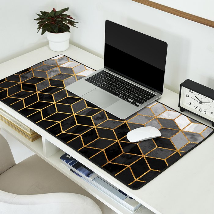 Black and White Gradient Cubes Desk Mat Gallery Image 2