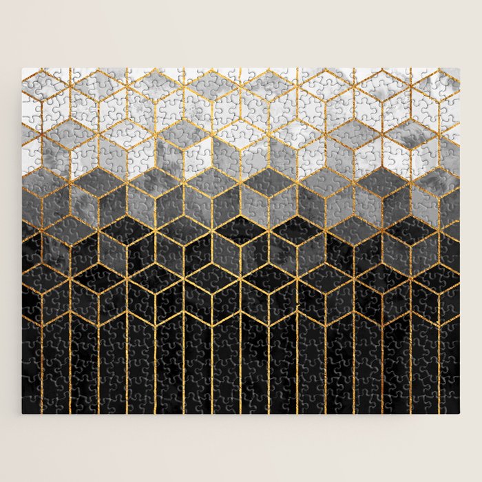 Black and White Gradient Cubes Jigsaw Puzzle