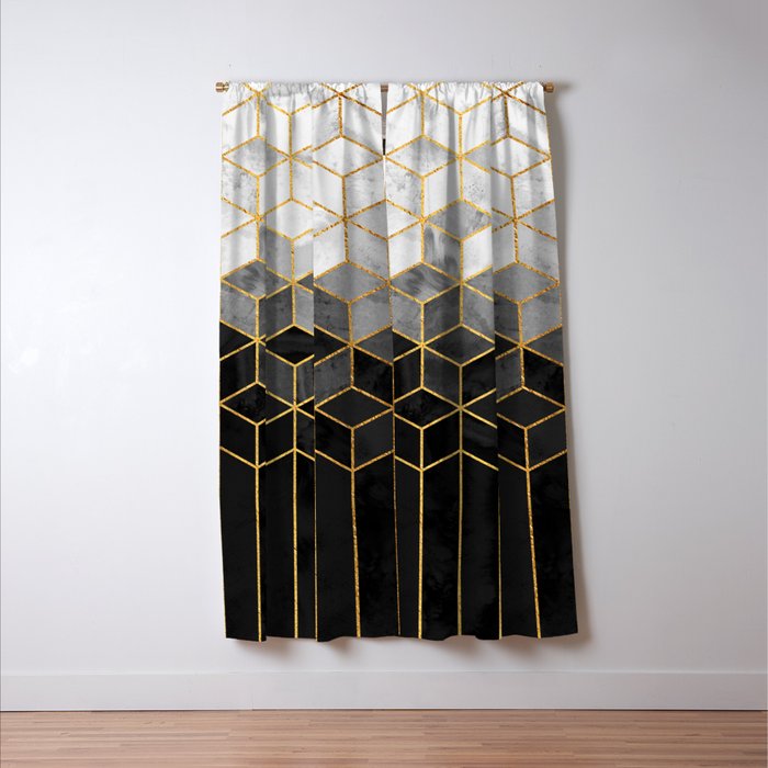 Black and White Gradient Cubes Window Curtain Gallery Image 3