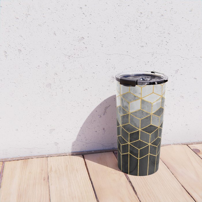 Black and White Gradient Cubes Travel Mug Gallery Image 4