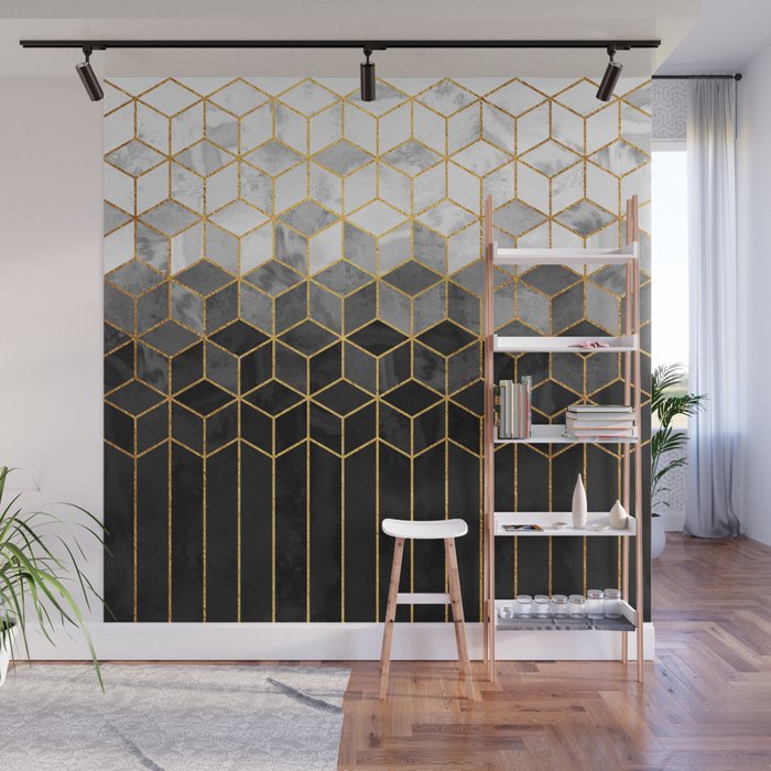 Black and White Gradient Cubes Wall Mural Gallery Image 1