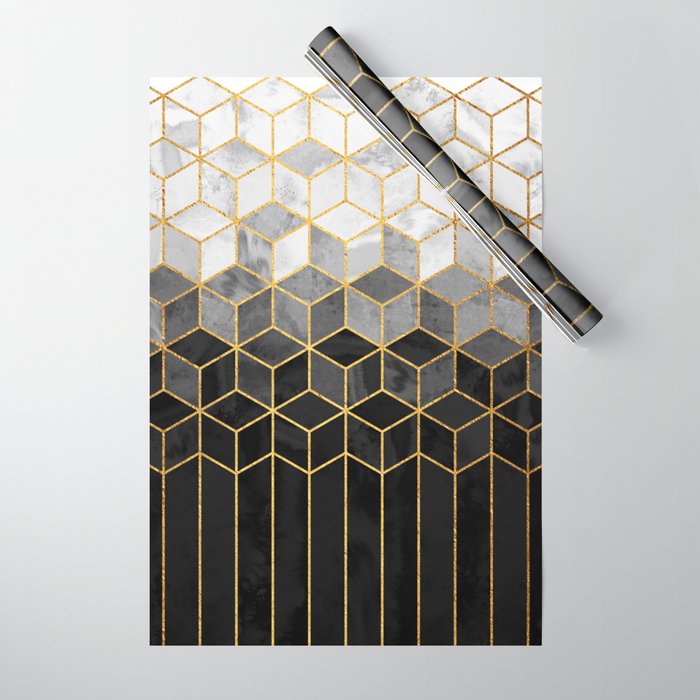Black and White Gradient Cubes Wrapping Paper Gallery Image 1