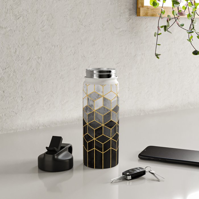 Black and White Gradient Cubes Water Bottle Gallery Image 4