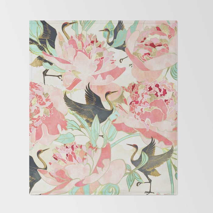 Floral Cranes Throw Blanket Gallery Image 2