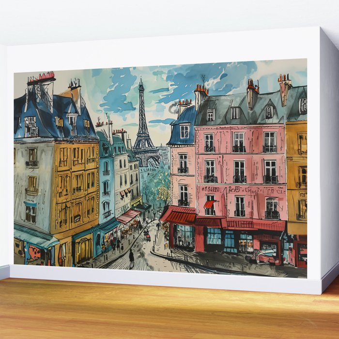 Paris Illustration Wall Mural Gallery Image 2