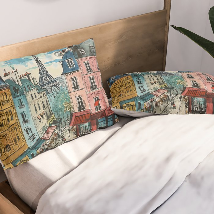 Paris Illustration Pillow Sham Gallery Image 2
