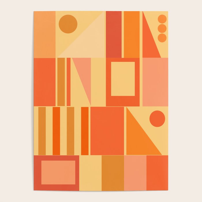 Mid Century Modern Modtastic Geometric Abstract Pattern Tangerine Orange Yellow Poster Gallery Image 4