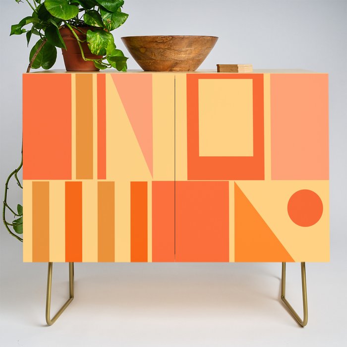 Mid Century Modern Modtastic Geometric Abstract Pattern Tangerine Orange Yellow Credenza Gallery Image 1