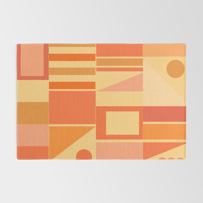 Mid Century Modern Modtastic Geometric Abstract Pattern Tangerine Orange Yellow Rug Gallery Image 2