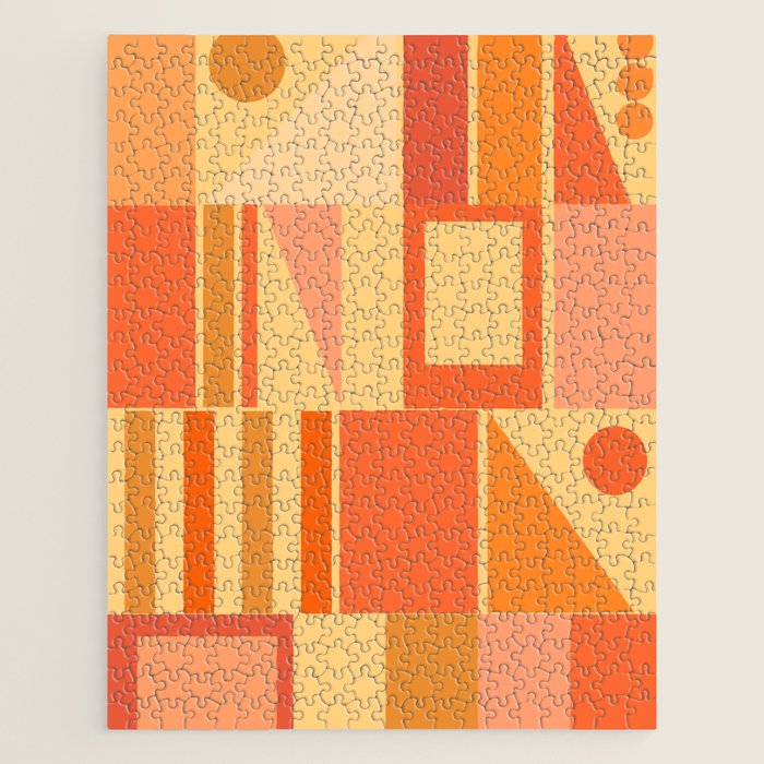 Mid Century Modern Modtastic Geometric Abstract Pattern Tangerine Orange Yellow Jigsaw Puzzle Gallery Image 1