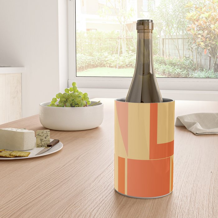 Mid Century Modern Modtastic Geometric Abstract Pattern Tangerine Orange Yellow Wine Chiller Gallery Image 4