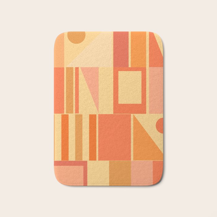 Mid Century Modern Modtastic Geometric Abstract Pattern Tangerine Orange Yellow Bath Mat Gallery Image 1