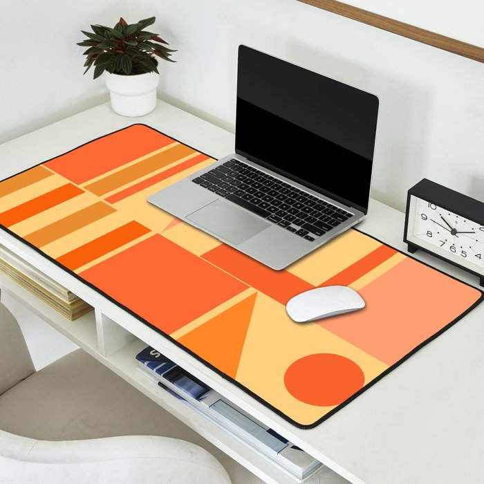 Mid Century Modern Modtastic Geometric Abstract Pattern Tangerine Orange Yellow Desk Mat Gallery Image 2