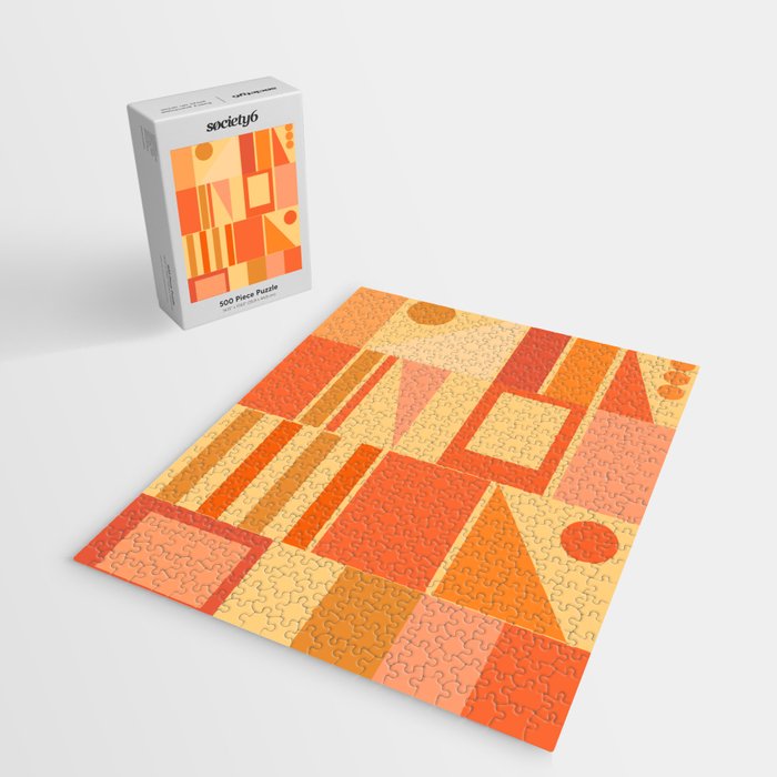 Mid Century Modern Modtastic Geometric Abstract Pattern Tangerine Orange Yellow Jigsaw Puzzle Gallery Image 2