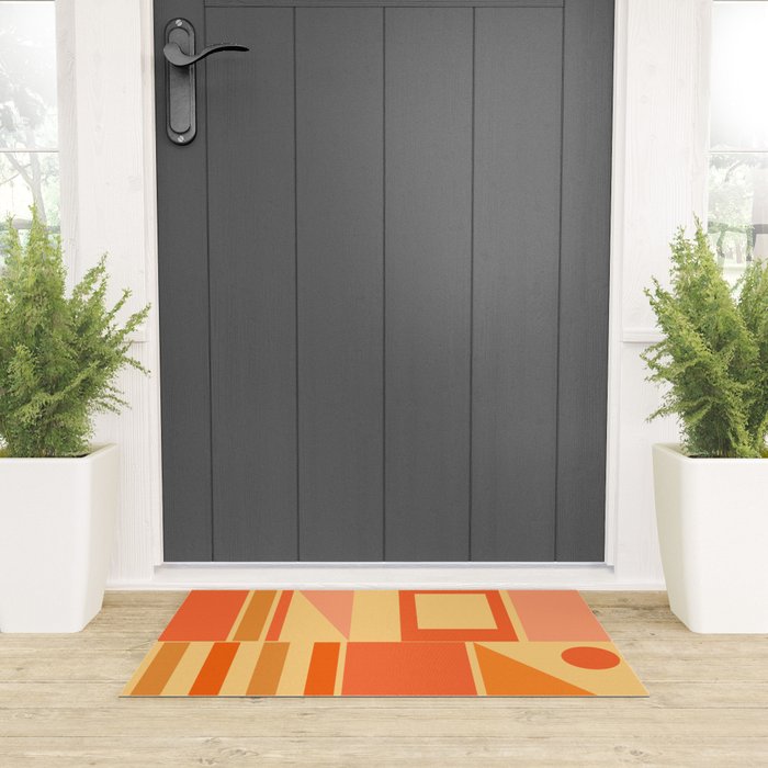 Mid Century Modern Modtastic Geometric Abstract Pattern Tangerine Orange Yellow Welcome Mat Gallery Image 3