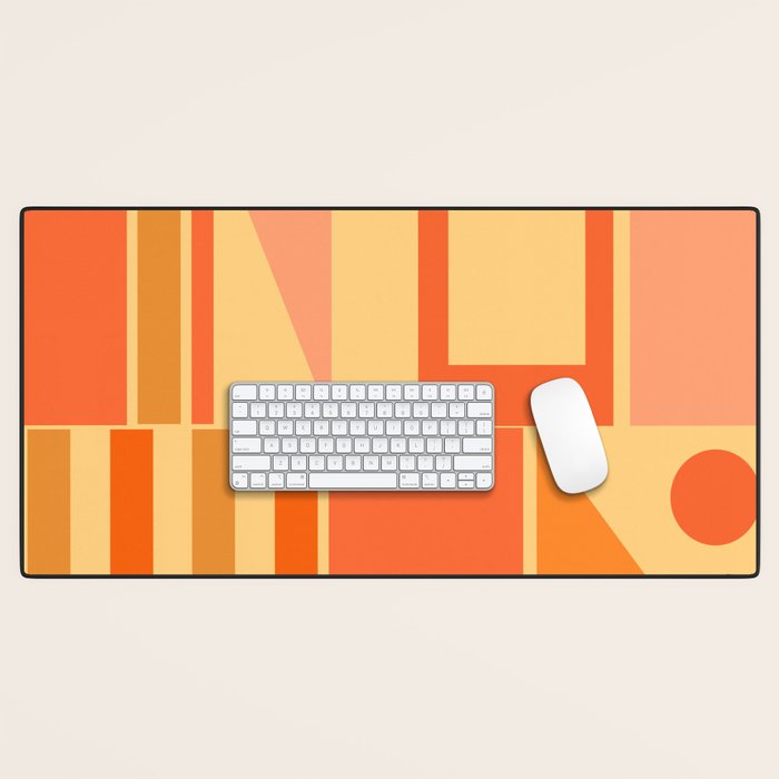 Mid Century Modern Modtastic Geometric Abstract Pattern Tangerine Orange Yellow Desk Mat Gallery Image 1